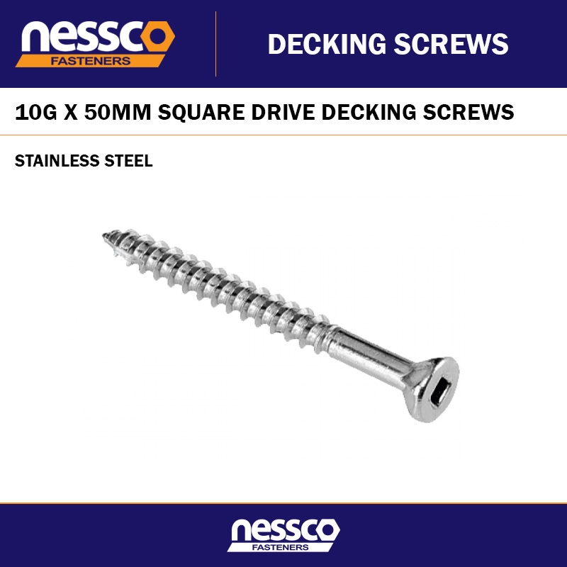 10G X 50MM SQUARE DRIVE COUNTERSUNK SCREWS STAINLESS STEEL - 500 PACK