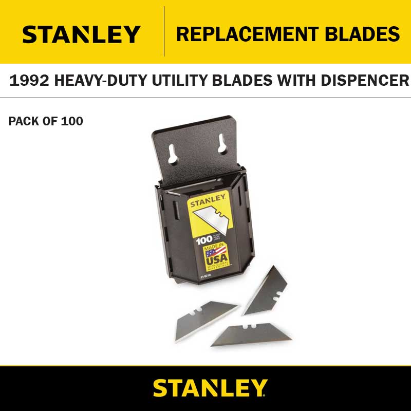 STANLEY H/D REPLACEMENT KNIFE BLADES WITH DISPENSER - 100 PACK