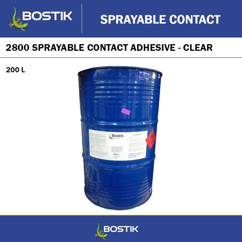 BOSTIK 2800 SPRAYABLE GRADE FOAM & FABRIC CONTACT ADHESIVE - CLEAR - 200LT