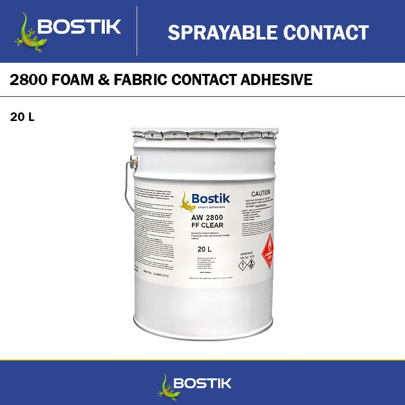 BOSTIK 2800 SPRAYABLE GRADE FOAM & FABRIC CONTACT ADHESIVE - CLEAR - 20LT