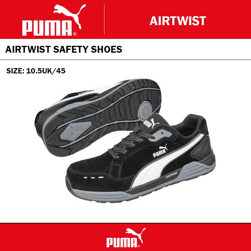 PUMA AIRTWIST SAFETY SHOE - BLACK WHITE - SIZE MENS AU/UK 10.5