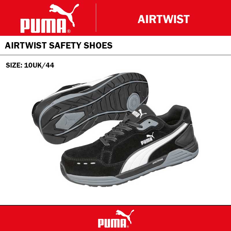 PUMA AIRTWIST SAFETY SHOE - BLACK WHITE - SIZE MENS AU/UK 10