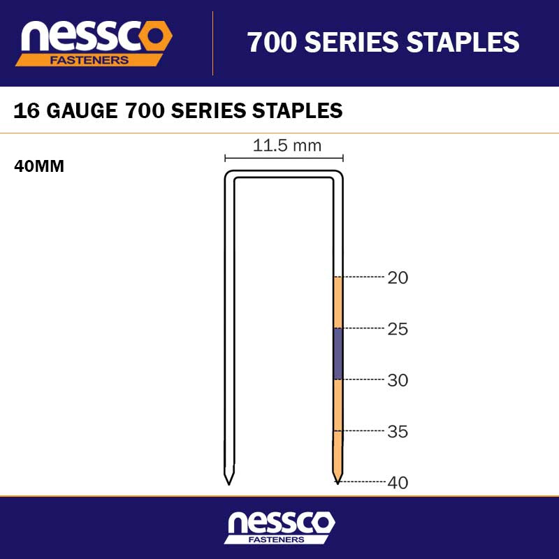 16G X 40MM STAINLESS STEEL 700 SERIES STAPLES