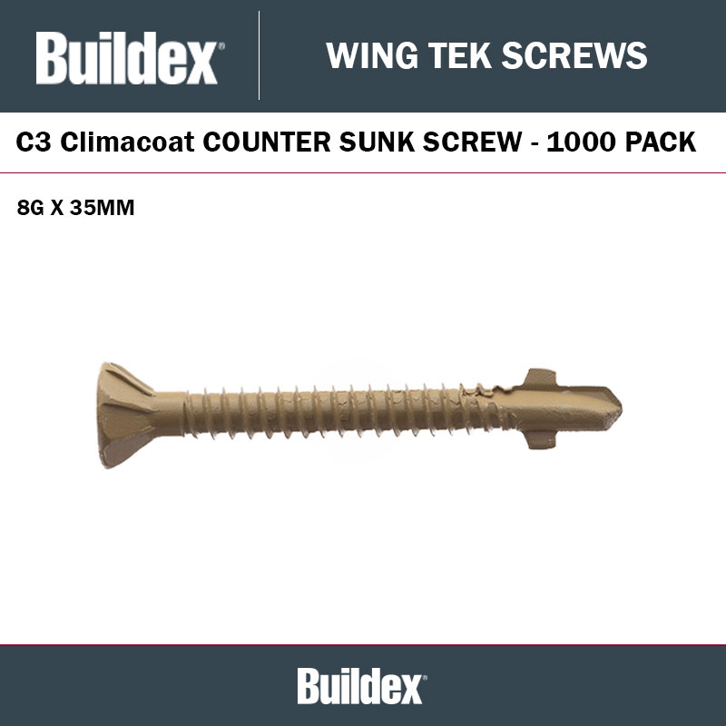 8-18 X 35MM C3 BUILDEX WINGTEK COUNTER SUNK SCREW - 1000 PACK