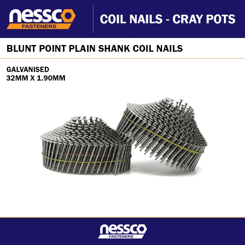 32MM X 1.90MM GALVANISED BLUNT POINT PLAIN SHANK COIL NAILS