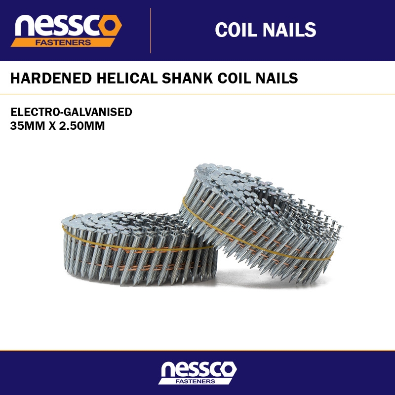 35MM X 2.50MM ELECTRO-GALVANISED HARDENED HELICAL SHANK COIL NAILS
