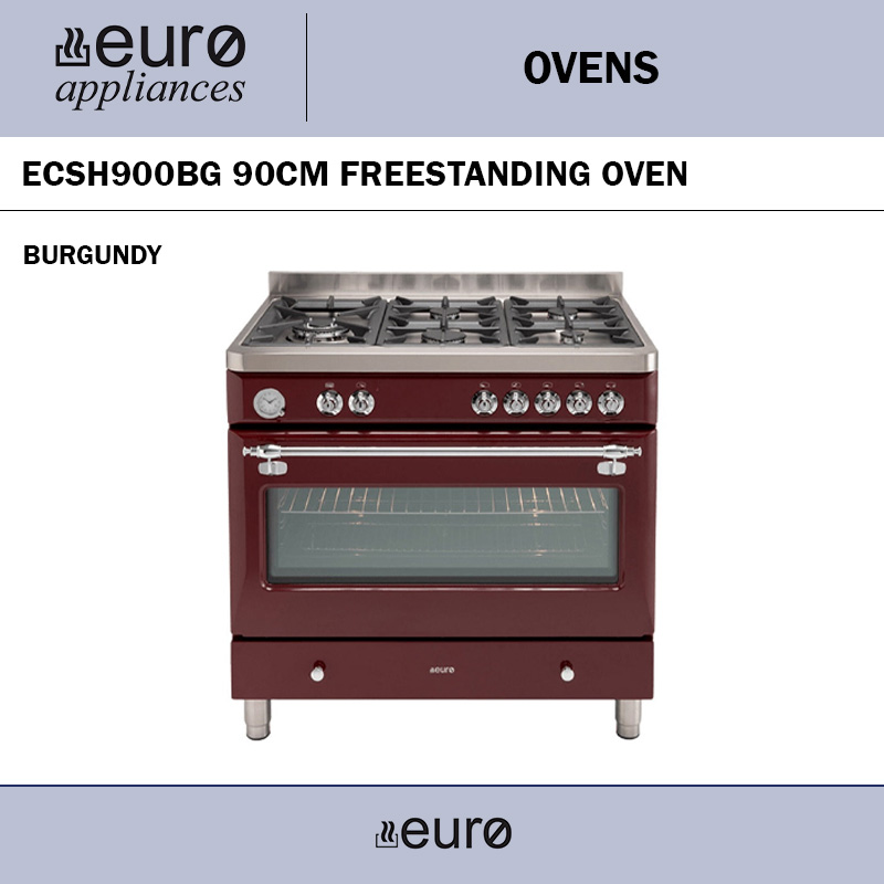 EURO ECSH900BG 90CM FREESTANDING OVEN BURGUNDY