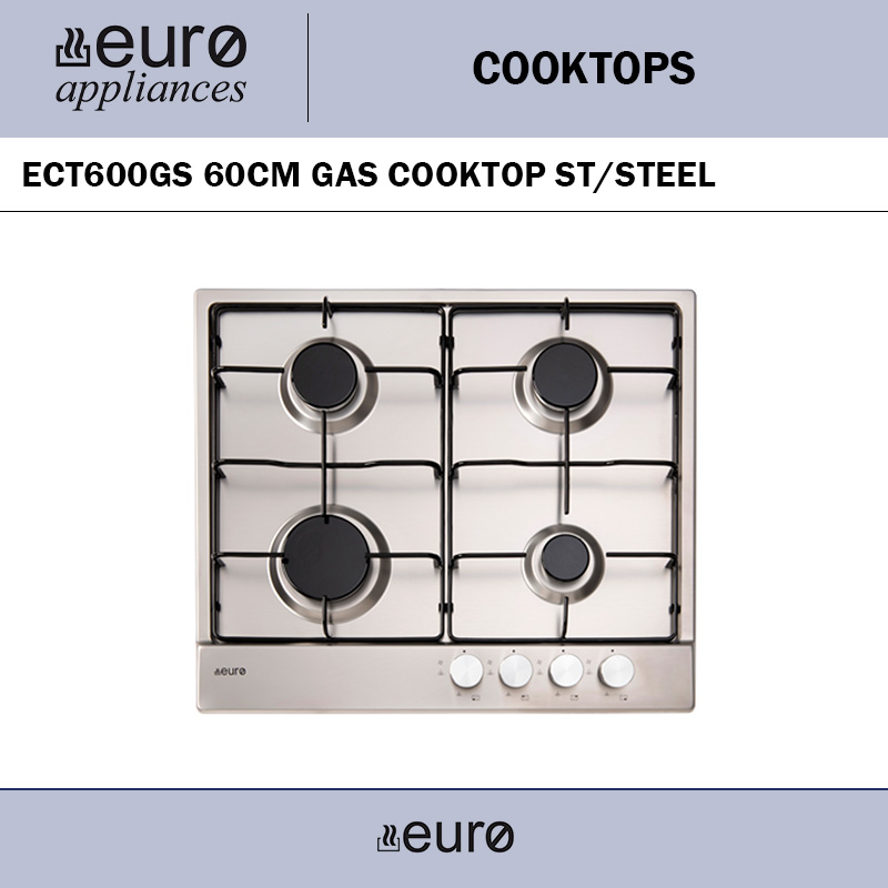 EURO ECT600GS 60CM GAS COOKTOP ST/STEEL