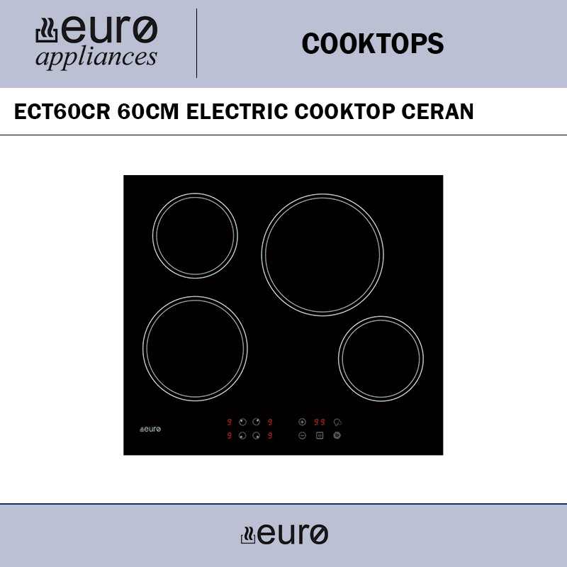 EURO ECT60CR 60CM ELECTRIC COOKTOP CERAN BLACK GLASS