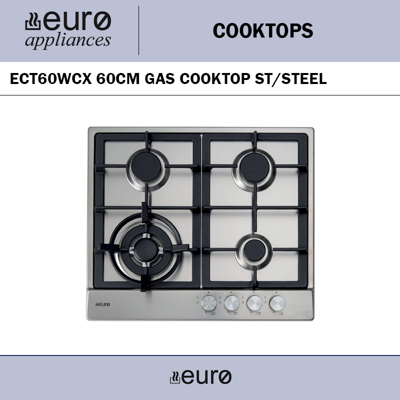 EURO ECT60WCX 60CM GAS COOKTOP ST/STEEL