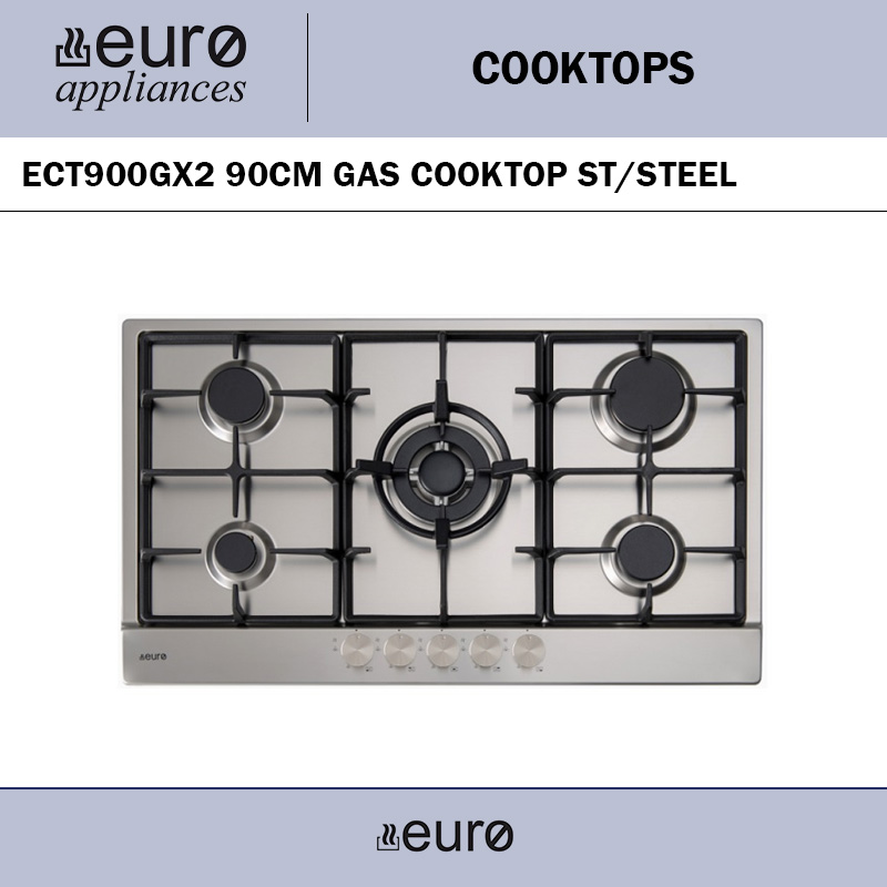 EURO ECT900GX2 90CM GAS COOKTOP ST/STEEL