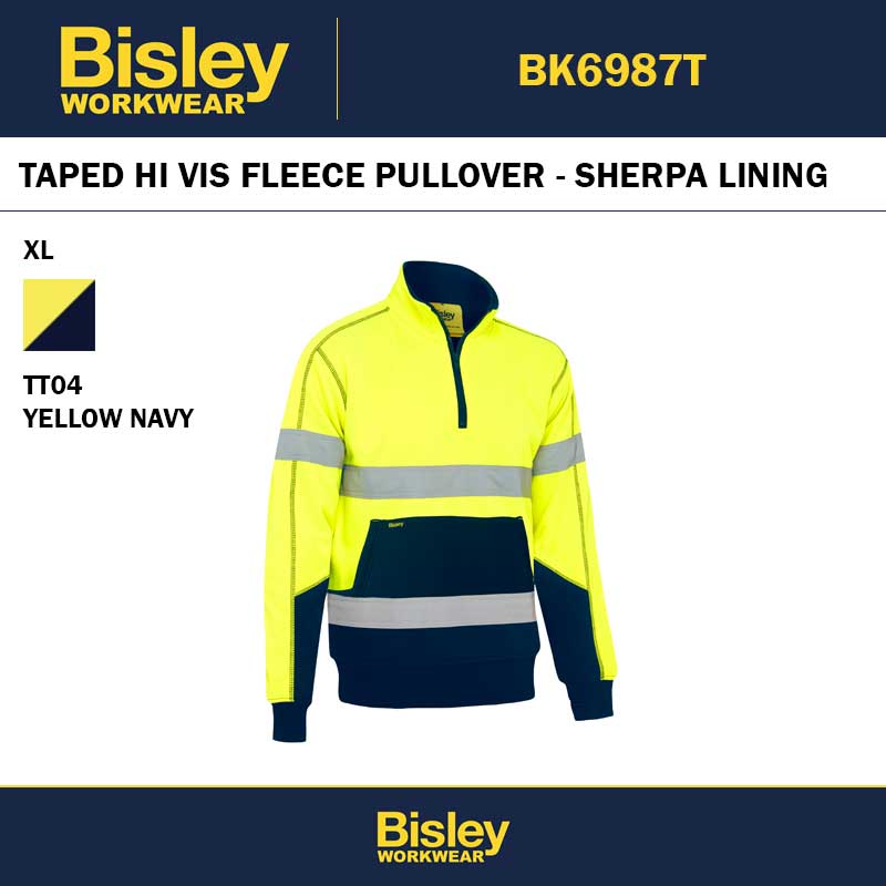 BISLEY BK6987T TAPED HI VIS 1/4 ZIP FLEECE PULLOVER WITH SHERPA LINING - YELLOW