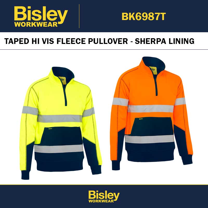 BISLEY BK6987T TAPED HI VIS 1/4 ZIP FLEECE PULLOVER WITH SHERPA LINING