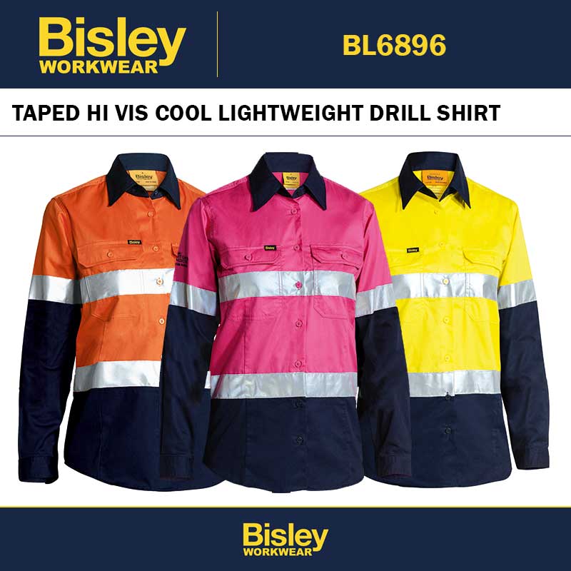 BISLEY BL6896 WOMEN'S TAPED HI VIS COOL LIGHTWEIGHT DRILL SHIRT