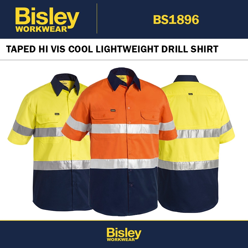 BISLEY BS1896 TAPED HI VIS COOL LIGHTWEIGHT DRILL SHIRT