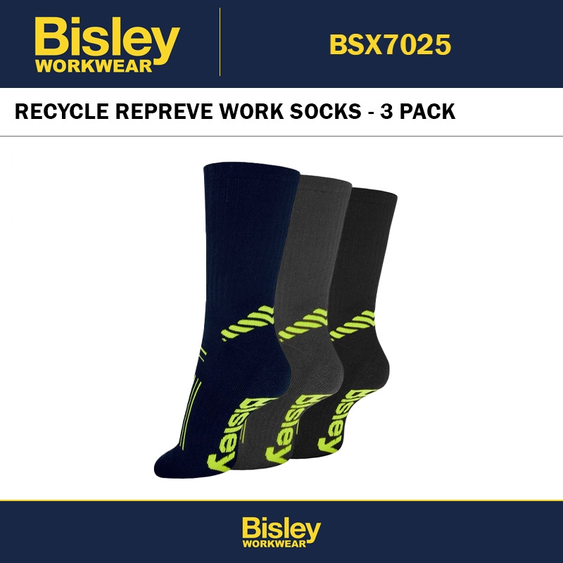 BISLEY RECYCLE REPREVE WORK SOCKS - 3 PACK