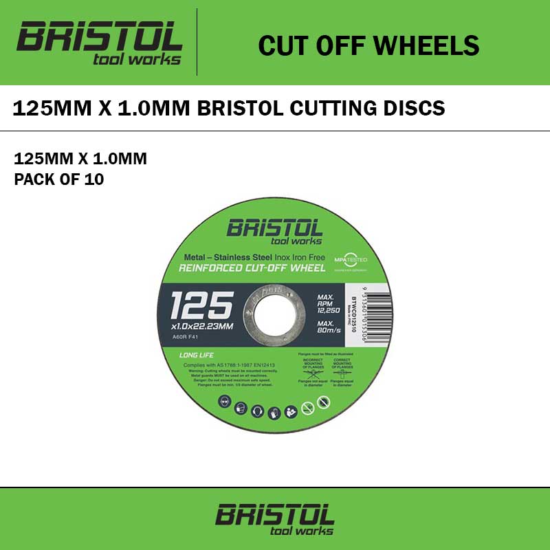 BRISTOL 125MM X 1.0MM CUTTING DISCS - 10 PACK