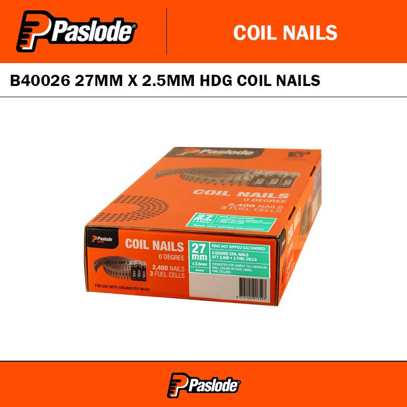 PASLODE B40026 27 X 2.5MM RING GALV COIL NAILS