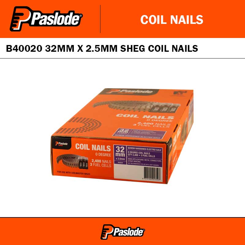 PASLODE B40020 32 X 2.5MM SHEG COIL NAILS