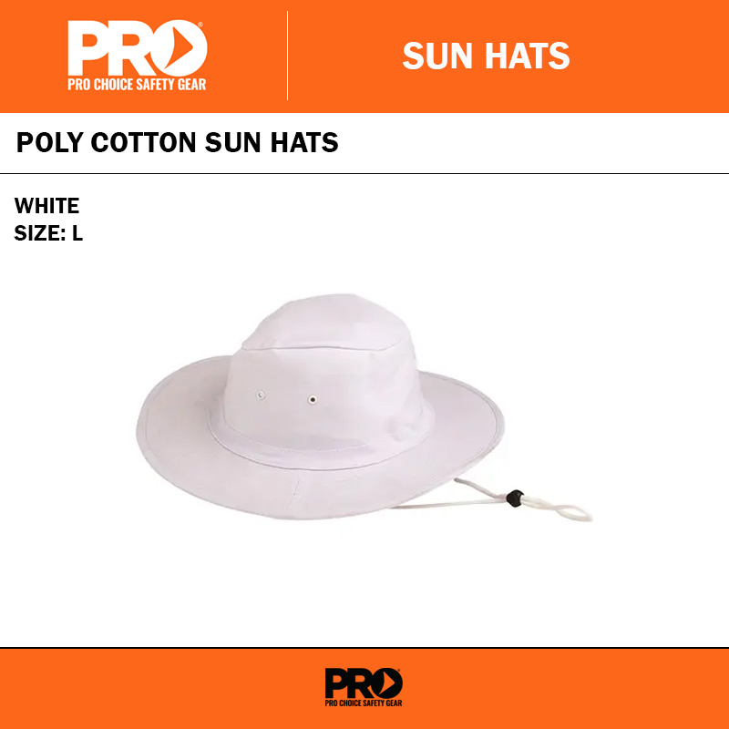 POLY COTTON SUN HAT - WHITE - LARGE