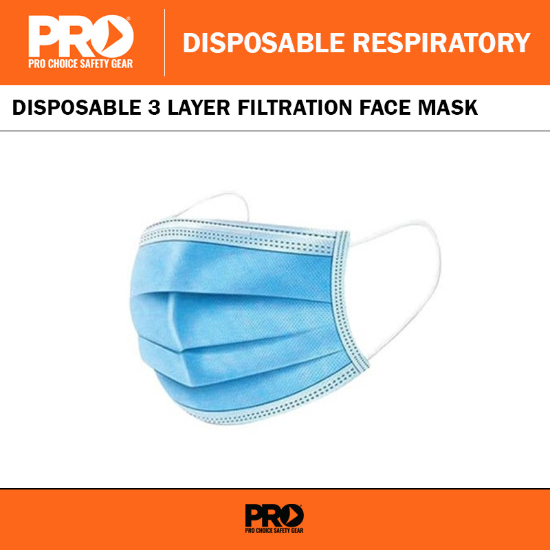 PROCHOICE DISPOSABLE 3 LAYER FILTRATION FACE MASK