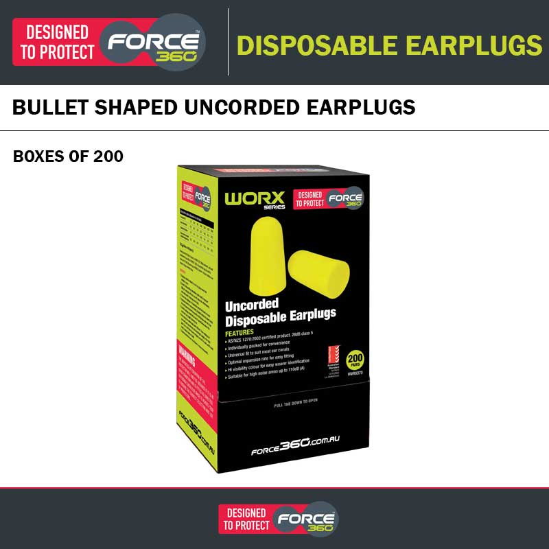 FORCE360 EAR PLUGS DISPOSABLE YELLOW - 200 PACK