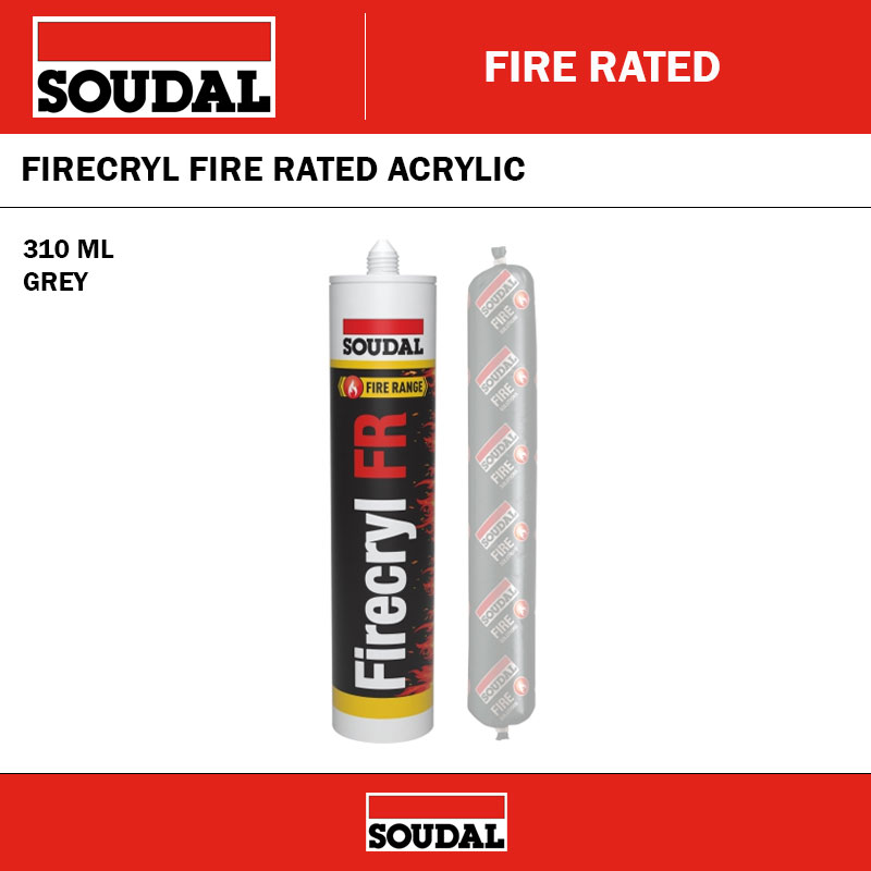 SOUDAL FIRECRYL JOINT SEALER FIRE RATED ACRYLIC INTERIOR - GREY - 310ML