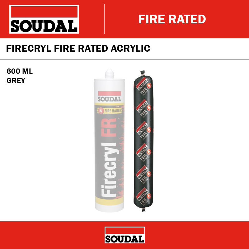 SOUDAL FIRECRYL JOINT SEALER FIRE RATED ACRYLIC INTERIOR - GREY - 600ML