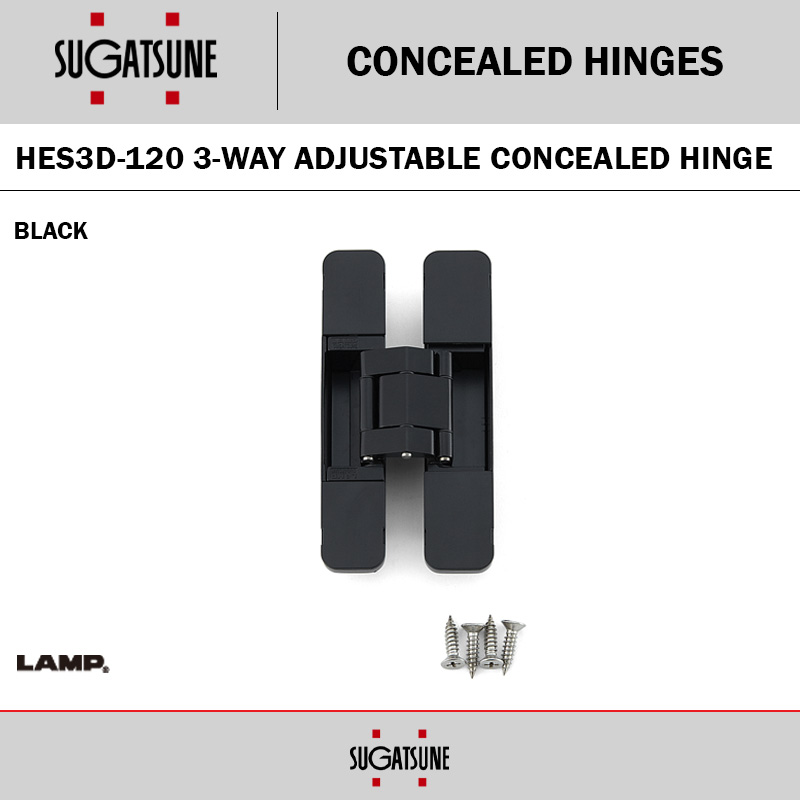 SUGATSUNE HES3D-120 - 3-WAY ADJUSTABLE CONCEALED HINGE - BLACK