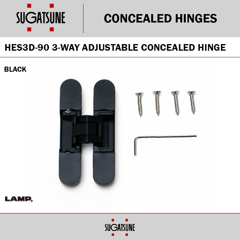 SUGATSUNE HES3D-90 - 3-WAY ADJUSTABLE CONCEALED HINGE - BLACK