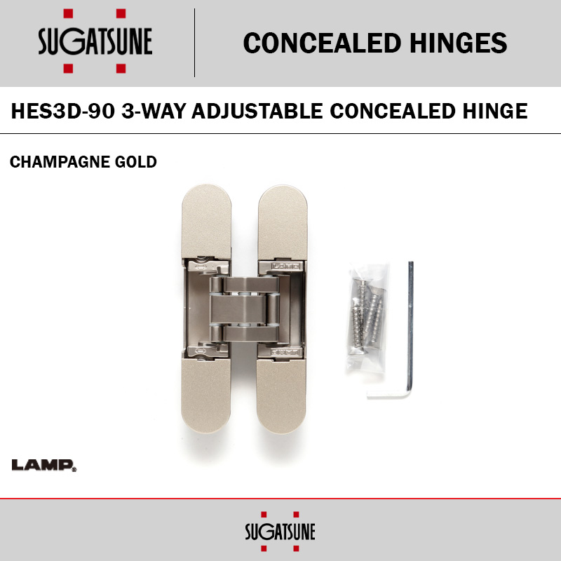 SUGATSUNE HES3D-90 - 3-WAY ADJUSTABLE CONCEALED HINGE - CHAMPAGNE GOLD