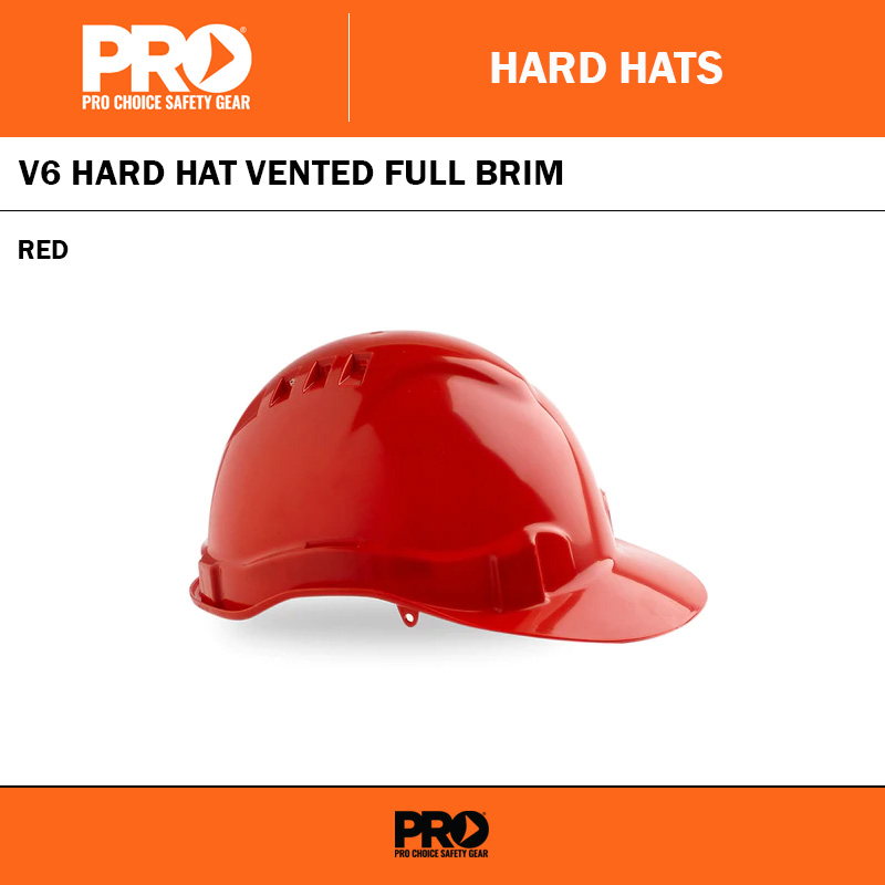 V6 HARD HAT VENTED FULL BRIM RATCHET HARNESS - RED