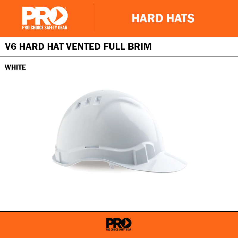 V6 HARD HAT VENTED FULL BRIM RATCHET HARNESS - WHITE