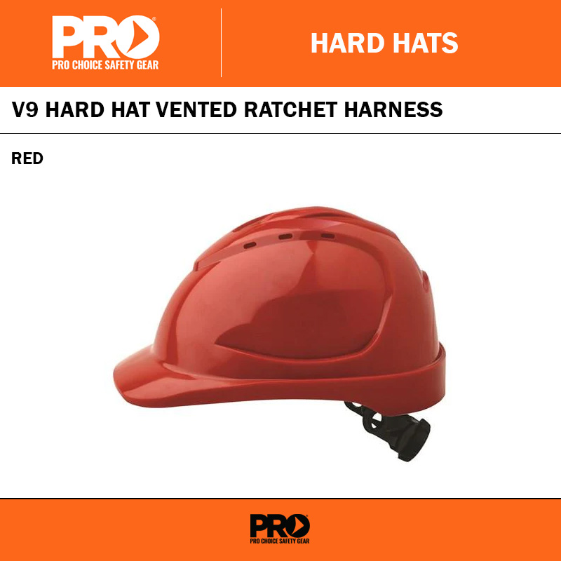 V9 HARD HAT VENTED RATCHET HARNESS - RED