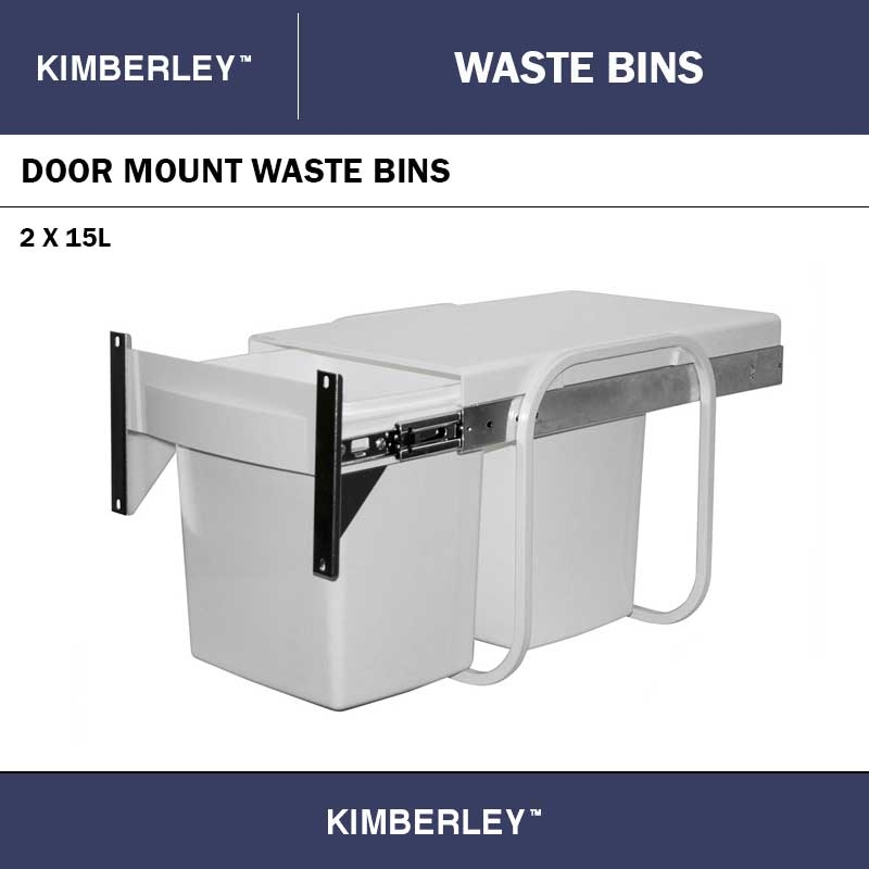 KIMBERLEY TWIN 30L WASTE BIN DOOR MOUNT - WHITE - 2 X 15L