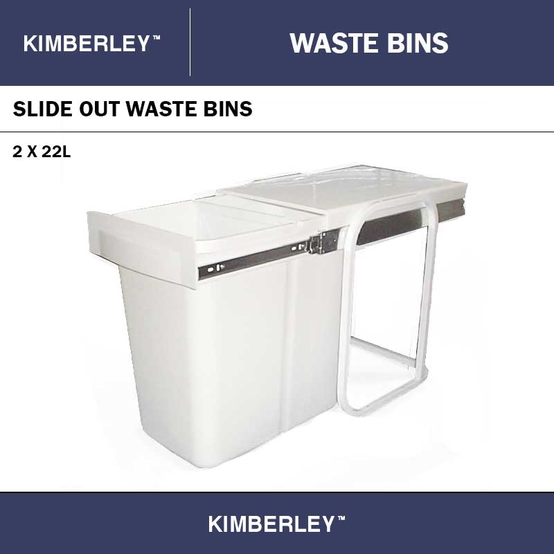 KIMBERLEY DIVIDED SLIDE OUT BIN - WHITE - 2 X 22L