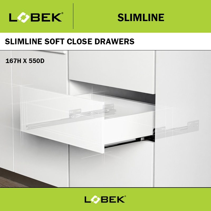 LOBEK SLIM LINE 167H X 550D SOFT CLOSE DRAWER WHITE