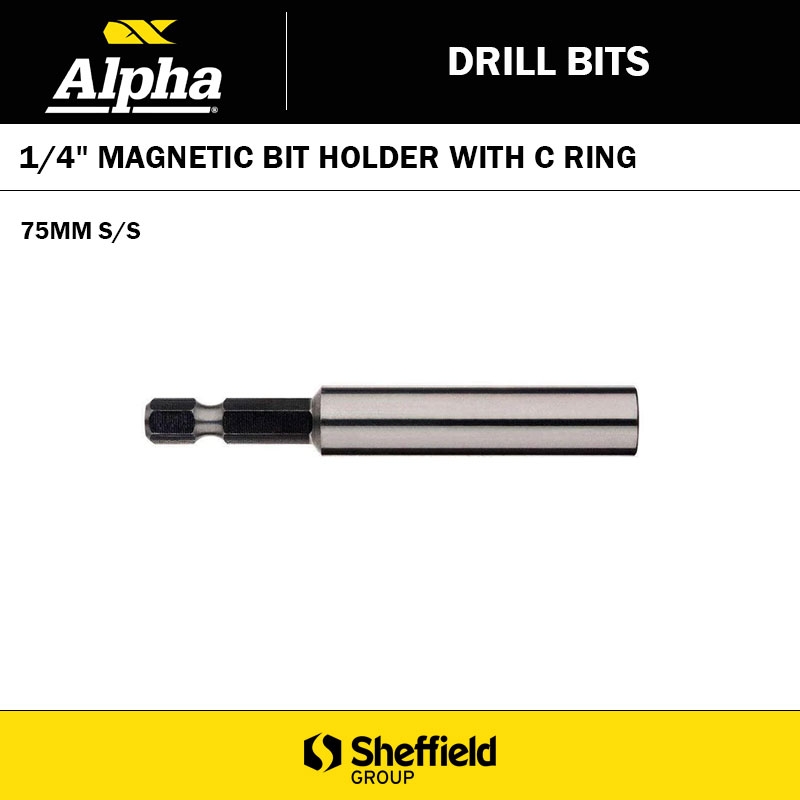 MAGNETIC BIT HOLDER WITH C RING 1/4 X 75MM S/S