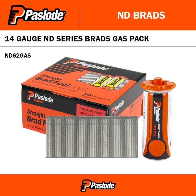 PASLODE ND SERIES BRAD 62MM X 14G ELECTRO GALVANISED GAS PACK