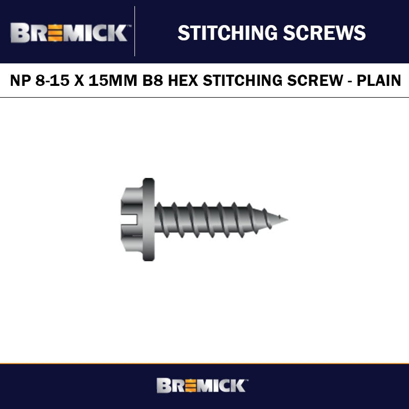 B8 COAT NP 8-15 X 15MM HEX STITCHING BREMICK SCREW - PLAIN