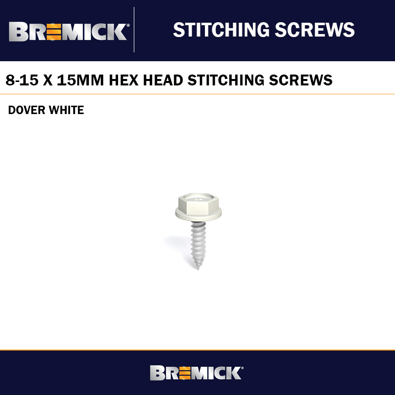 NP 8-15 X 15MM B8 HEX STITCHING BREMICK SCREW - DOVER WHITE