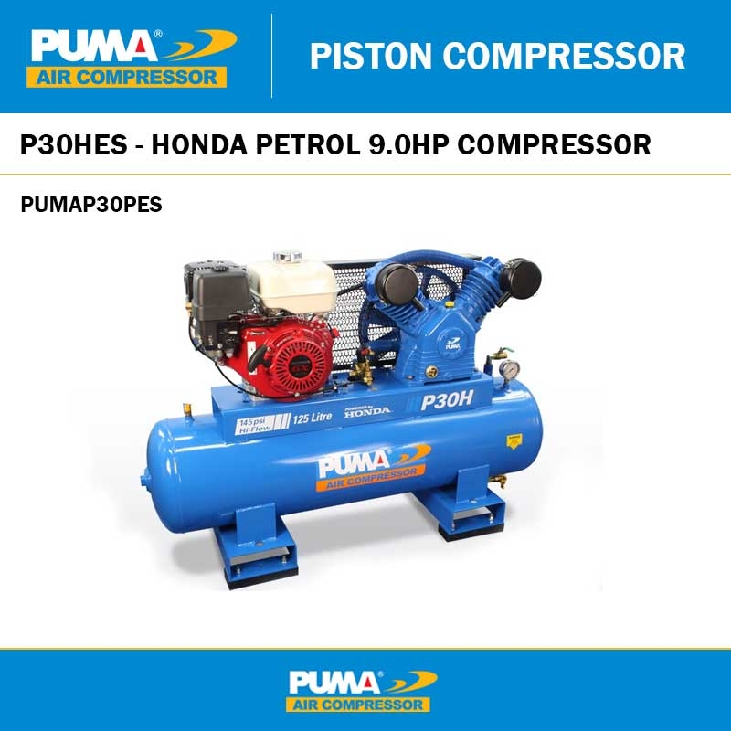 PUMA P30HES - HONDA PETROL 9.0HP COMPRESSOR ELECTRIC START - 125L TANK