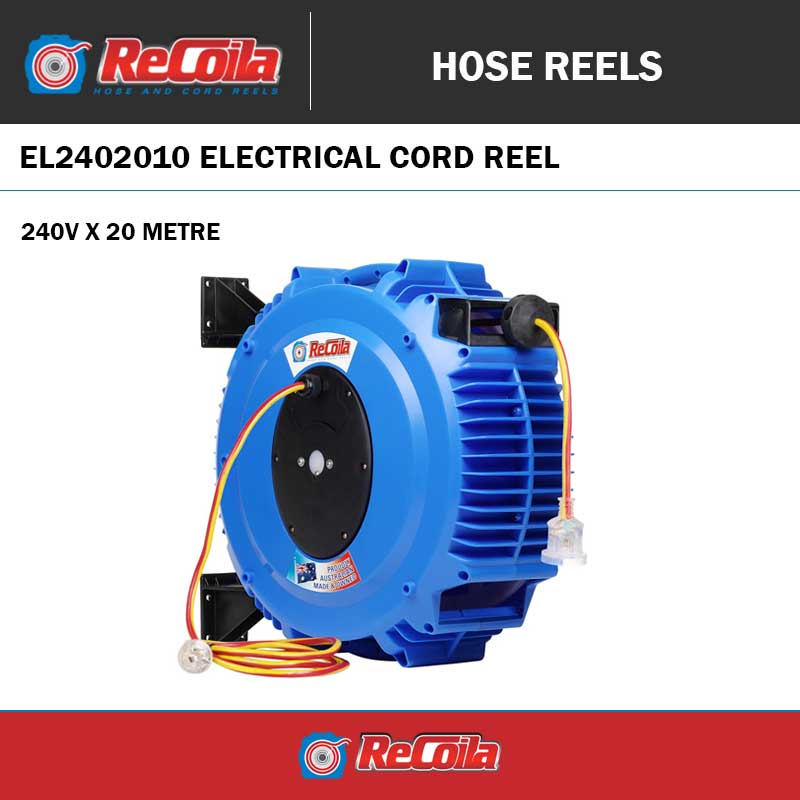 20MTR 10AMP RECOILA RETRACTABLE ELECTRICAL CABLE REEL