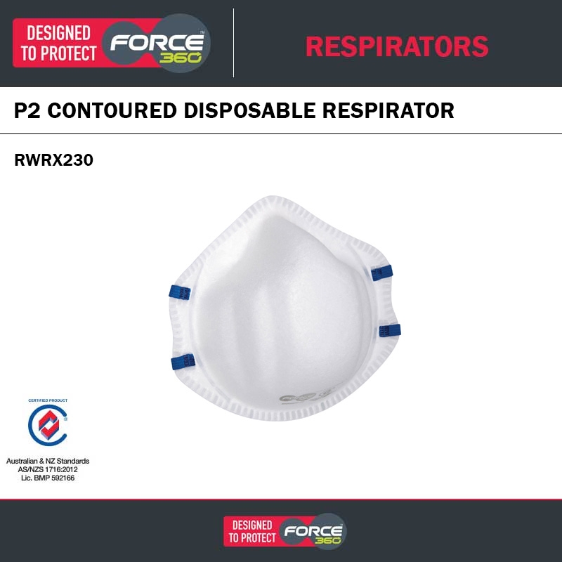 FORCE360 WORX230 P2 CONTOURED DISPOSABLE RESPIRATOR - 20 PACK