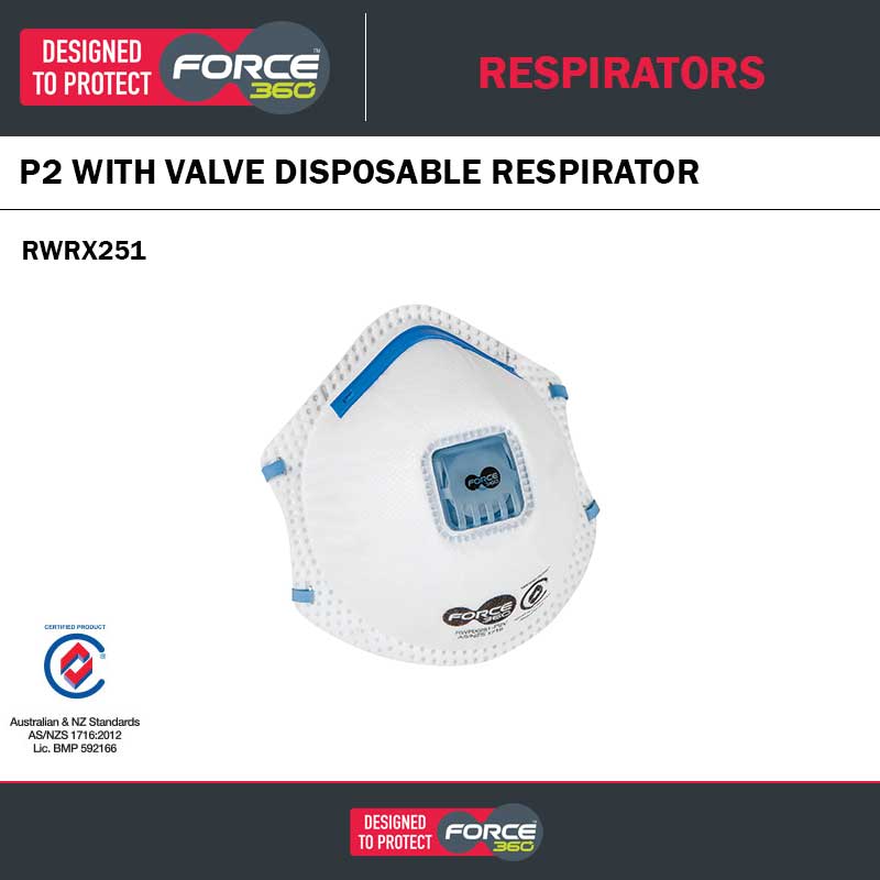 FORCE360 WORX251 P2V DISPOSABLE RESPIRATOR - 10 PACK
