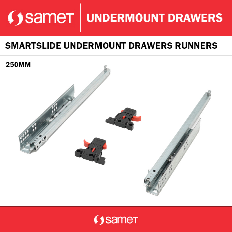 250MM SAMET SMART SLIDE SOFT CLOSE FULL EXT SYNC DRAWER RUNNER KIT