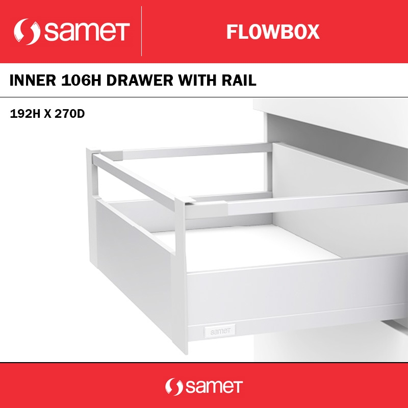 FLOWBOX INNER 106H X 270D + RAIL - WHITE