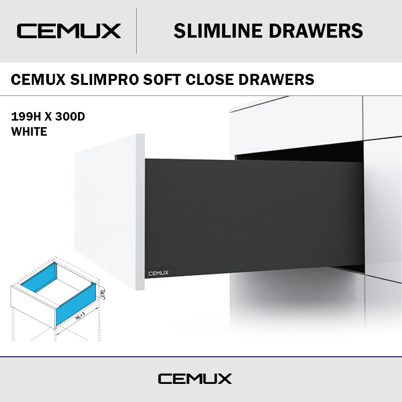 CEMUX SLIMPRO 199H X 300D SOFT CLOSE DRAWER WHITE