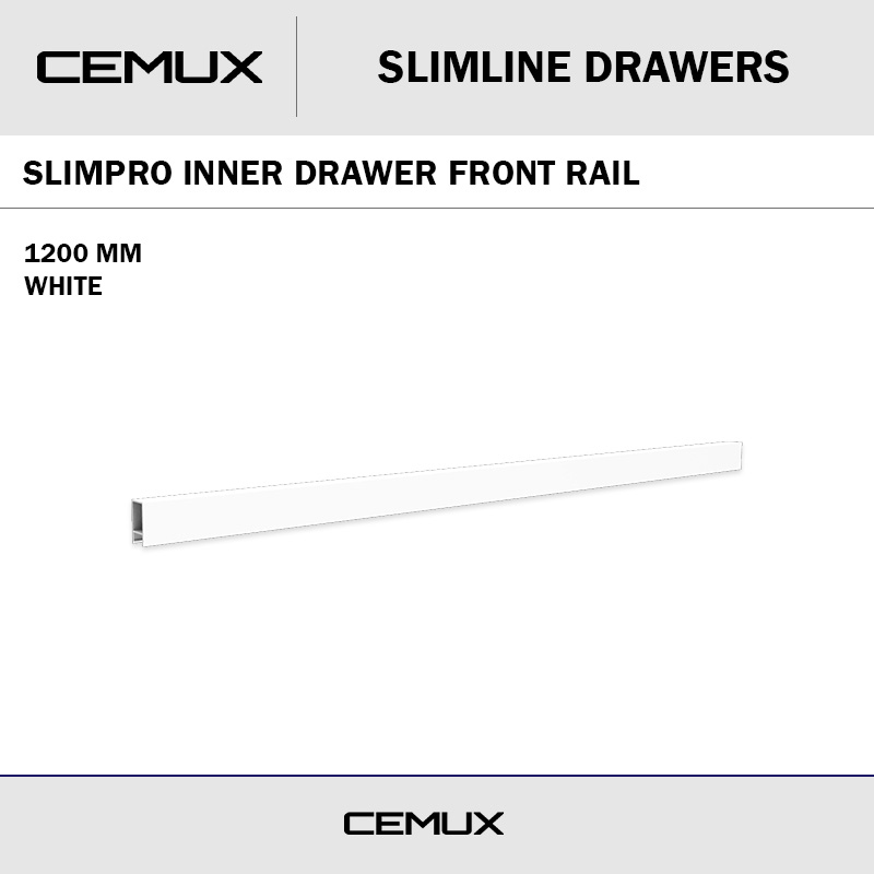 CEMUX SLIMPRO INNER DRAWER FRONT RAIL 1200MM WHITE