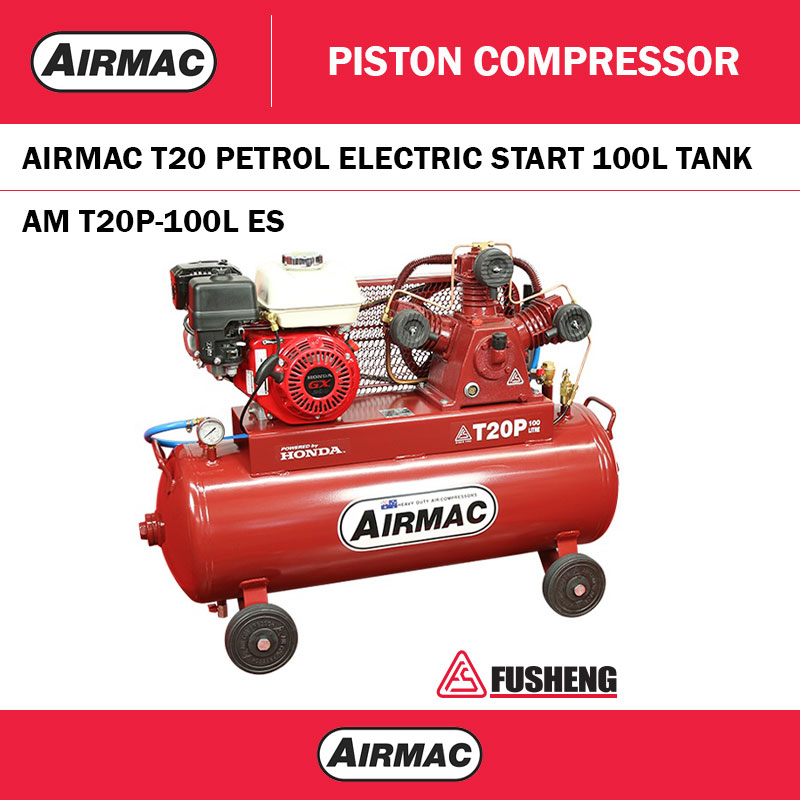 AIRMAC T20 PETROL 6.5HP ELECTRIC START - 100L TANK